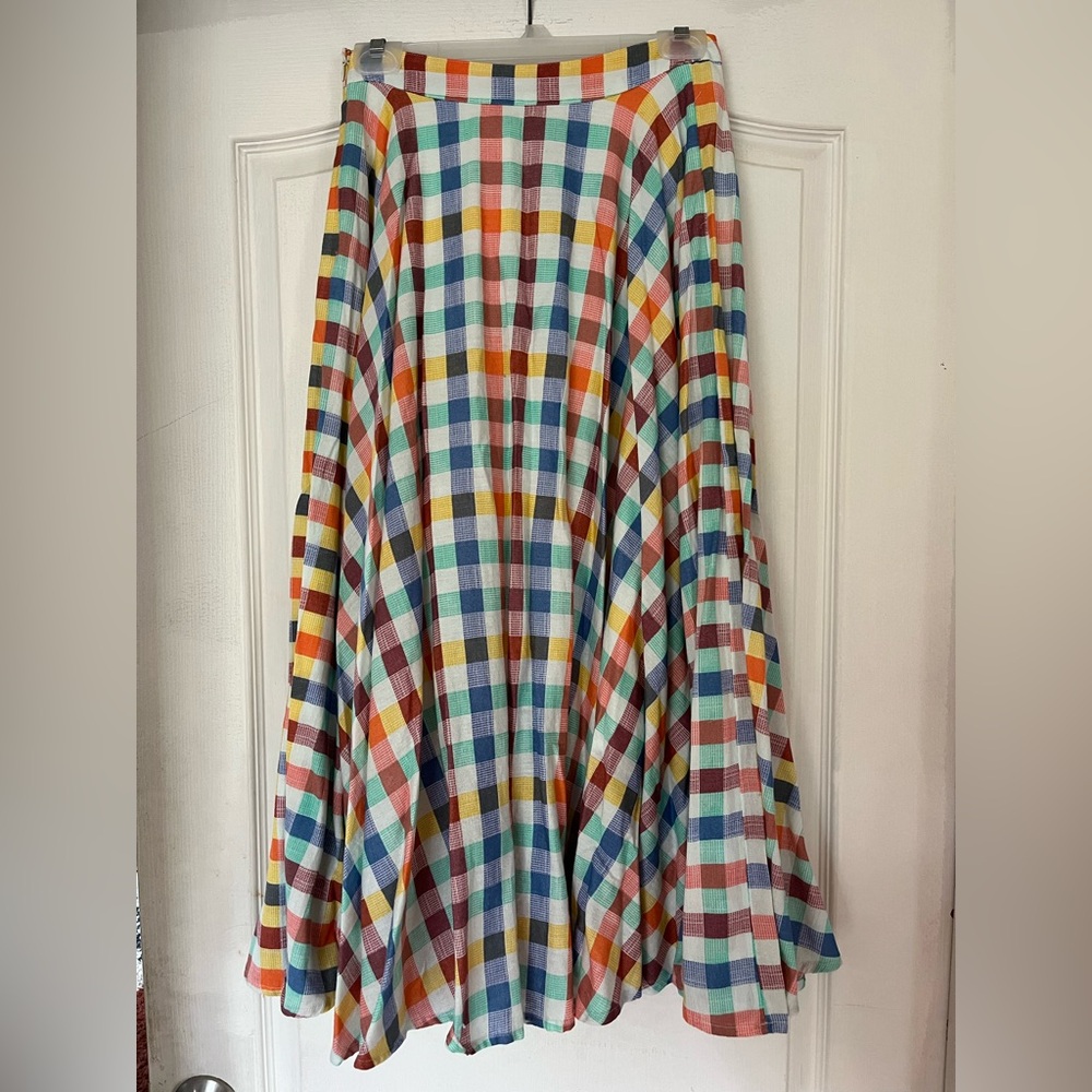 NWT Maeve Orange and Blue Pleated Midi Skirt - Size 0